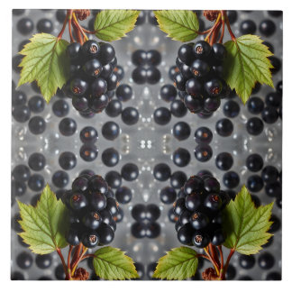 Black Currants Berries & Green Leaf Pattern