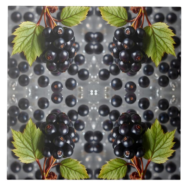 Black Currants Berries & Green Leaf Pattern (Frente)