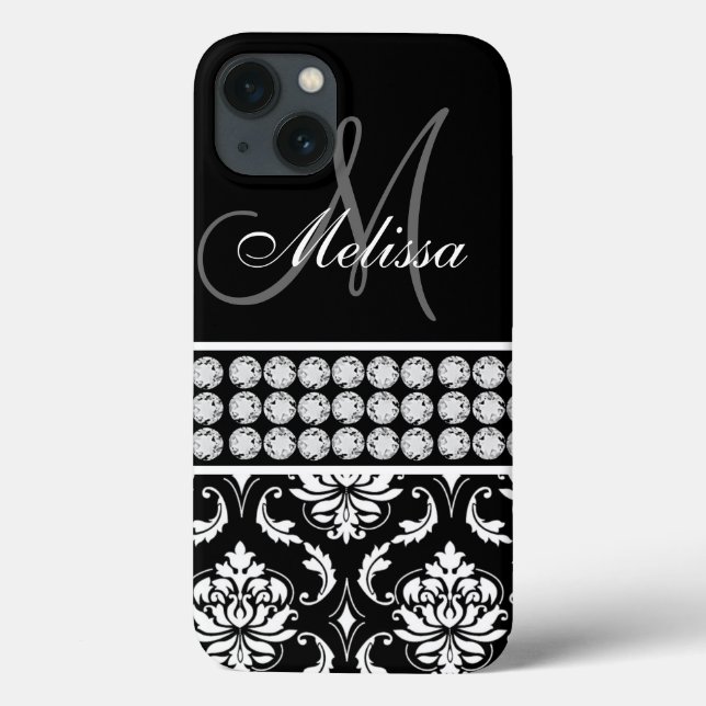 Black Damask Printed Diamonds Personalized (Verso)