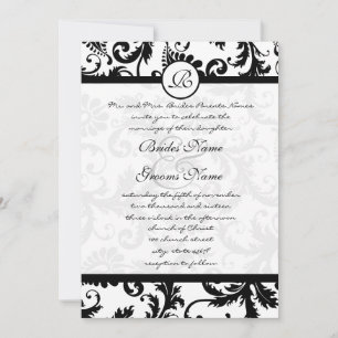 Black Damask Swirls Convite Para Casamento