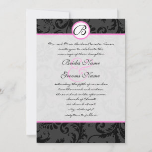 Black Damask Swirls Pink Trim Casamento Convites