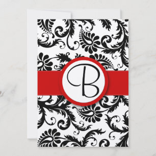 Black Damask Swirls Red Trim Convites de Casamento