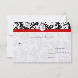 Black Damask Swirls Red Trim Weding RSVP