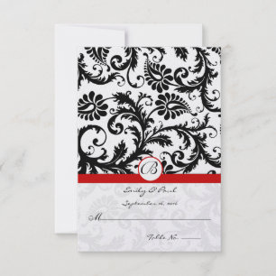 Black Damask Swirls Red Trim Weding RSVP