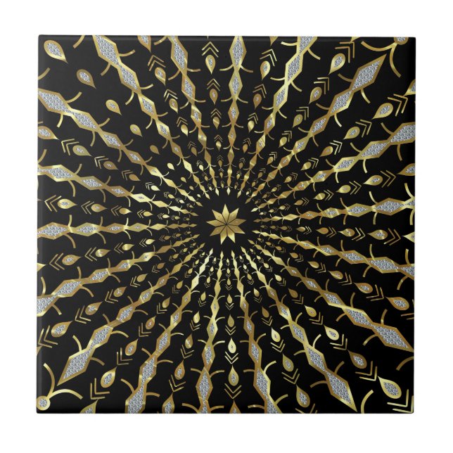 Black Dourado e Diamantes Glitter Star Burst (Frente)