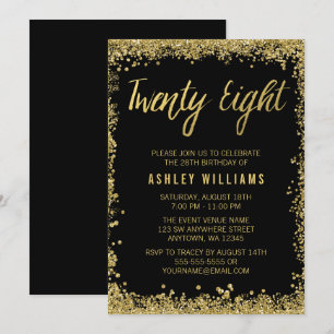 Black Dourado Faux Glitter 28º Convites de Aniver