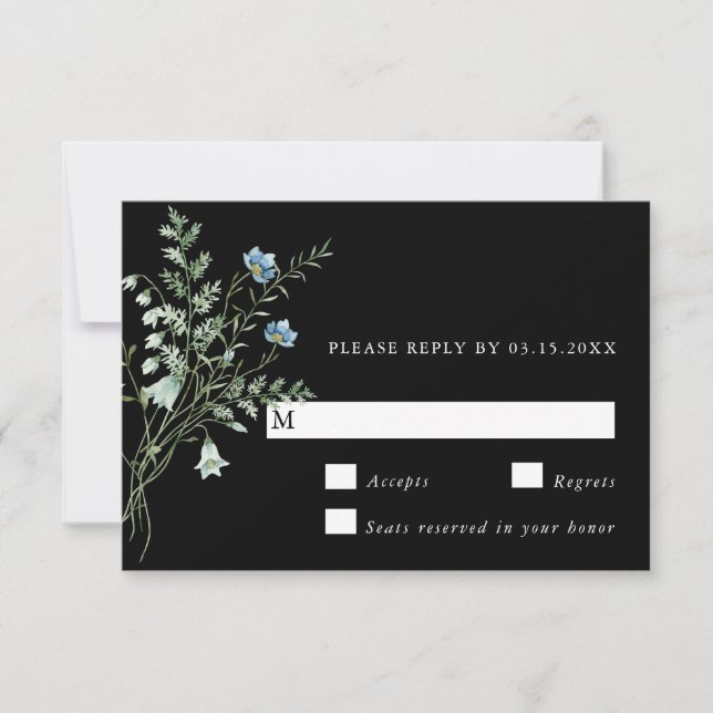Black Elegant Watercolor Wildflower RSVP (Frente)