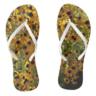 Black Eyed Susan Flores Amarelas Chinelos Verdes