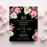 Black Floral 40th Budget Birthday Convite<br><div class="desc">Celebre seu dia especial em estilo com estes belos convites de aniversário florais pretos! O elegante design apresenta flores delicadas em tons cor-de-rosa, creme e tons roxos, fazer a escolha perfeita para uma celebração sofisticada e eterno. Estes convites são impressos em papel, fazer-os de uma opção de barato para aqueles...</div>