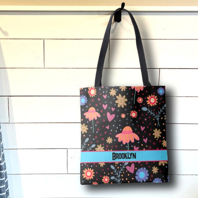 Black Floral Fun Boho Inspirivity Tote Bag (Criador carregado)