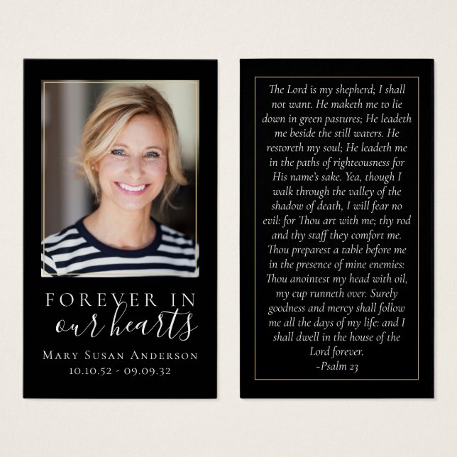 Black Forever in Our Heart Memorial Card (Frente & Verso)