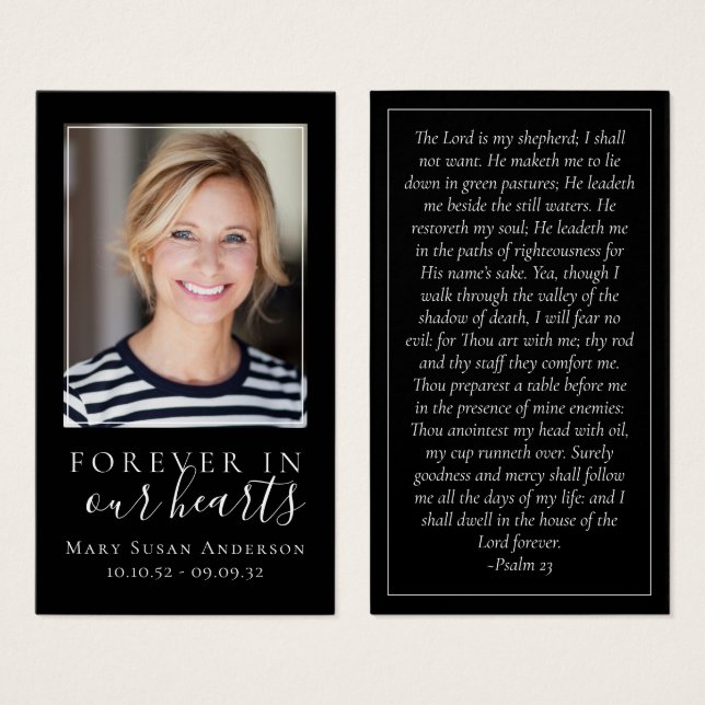 Black Forever in Our Heart Memorial Card (Frente & Verso)