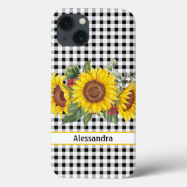Black Gingham Sunflower Personalizado