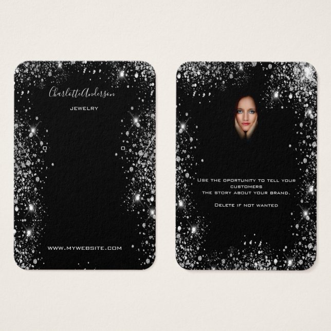 Black glitter earrings jewelry photo display card (Frente & Verso)