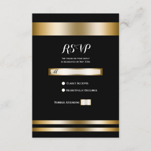 Black & Gold Elegante Chic Festa Casamento RSVP