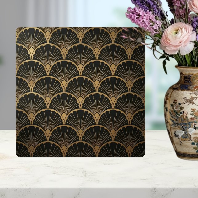 Black Gold Geometric Fan Art Deco Tile (Criador carregado)