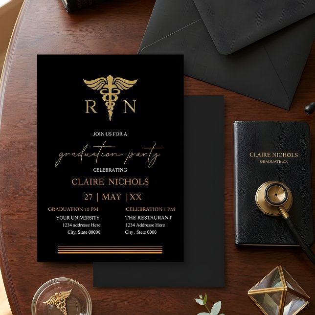 Black Gold Nurse graduation party neutral gender  (Criador carregado)