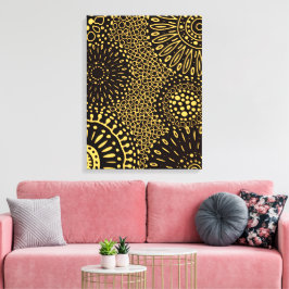Black Gold Vintage Floral Ethnic Art Canvas Print