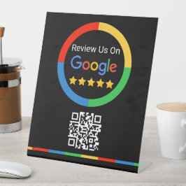 Black Google Review QR Code 5 Star Pedestal Sign