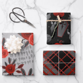 BLACK GRAY RED HALLOWEEN GIRLS FLOWERS COFFINS