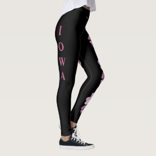 Black Iowa State Flower Wild Rosa Leggings
