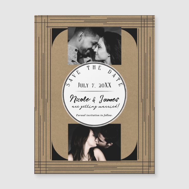 Black Kraft Minimal Modern Lines Casamento Data de (Frente)