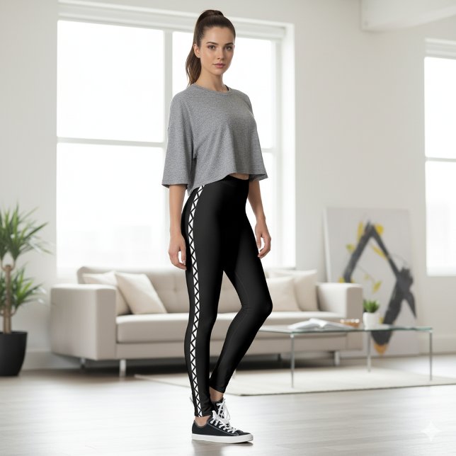 Black Leggings with Classic White Side Stripe (Black Leggings with Classic White Side Stripe)