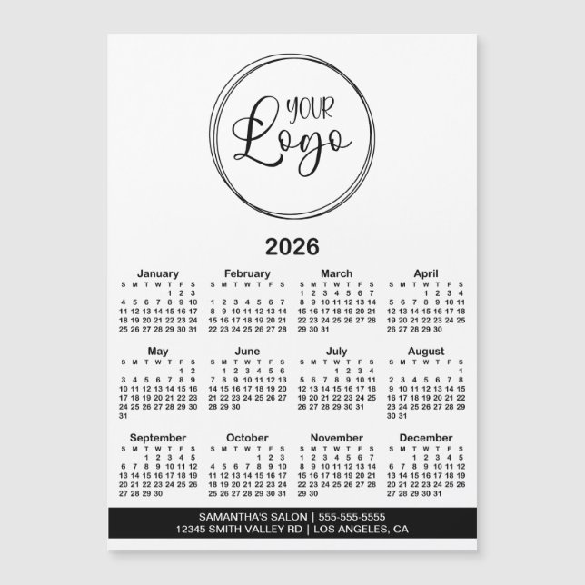 Black Logo Info Bar 2026 Magnetic Calendar (Frente)