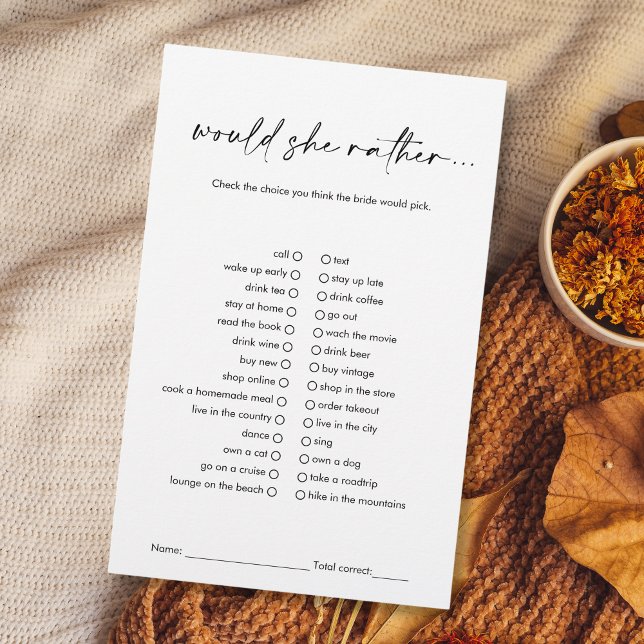 Black Modern Ela Iria Preferencialmente Jogo De Ch (modern minimalist black and white "would she rather..." bridal shower game)