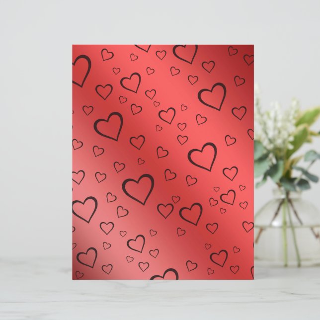 Black Outlines Hearts on Red Ombre Scrapbook Paper (Em pé/Frente)