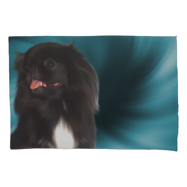 Black Pekingese Blue Swirls Dog Art  (Frente)