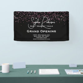 Black & Pink Glitter Salon Grand Opening Banner