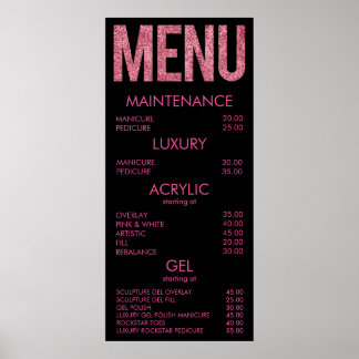 Black & Pink Glitter Salon Menu Wall Poster