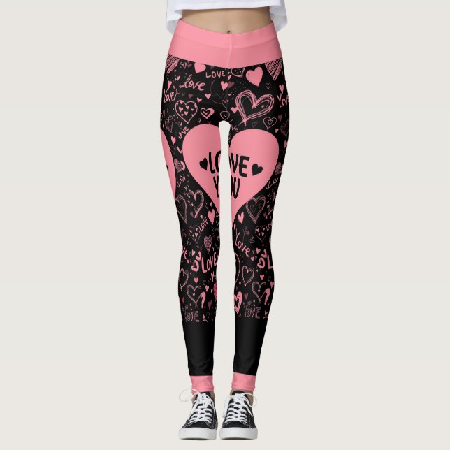 Black & Pink 'LOVE YOU' Graphic Leggings (Frente)