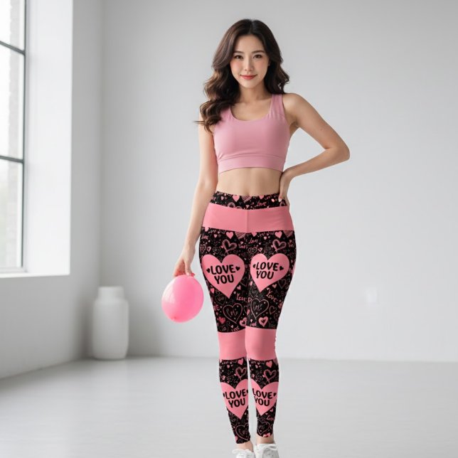 Black & Pink 'LOVE YOU' Graphic Leggings (Criador carregado)