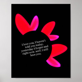 Black poster with red and pink hearts.