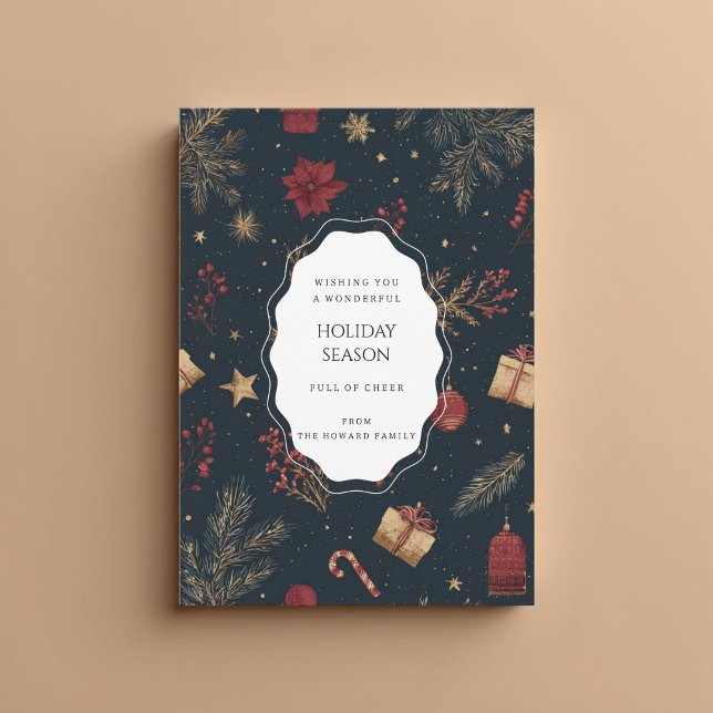 Black Red Floral Whimsical Watercolor Holiday Card (Criador carregado)