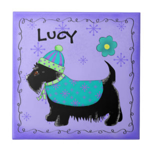 Black Scottie Terrier Dog Name Personalizado Purpl