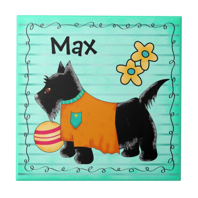 Black Scottie Terrier Dog Name Personalizado Teal (Frente)
