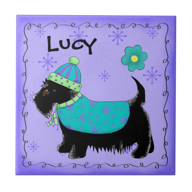 Black Scottie Terrier Dog Name Personalize Purple (Frente)
