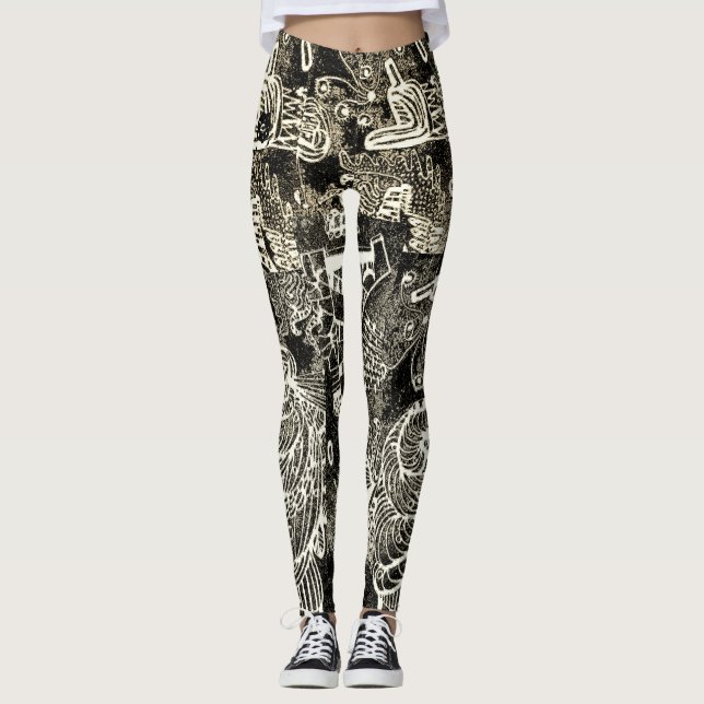 Black Sepia Abstract Leggings (Frente)