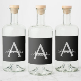 Black Silver Modern Script Girly Monographic Name