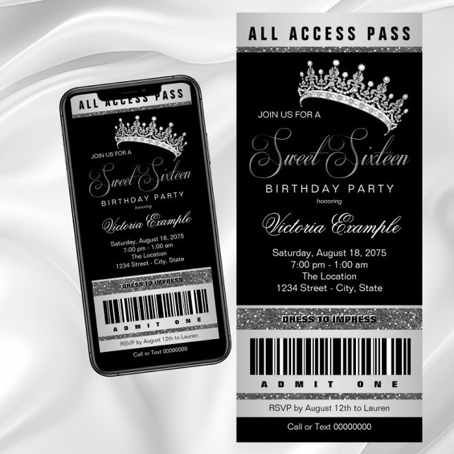 Black Silver Sweet 16 Qualquer Convite Numérico (Black Silver Sweet 16 Any Number Invitation. Simply delete the Sweet Sixteen graphic and add text.)