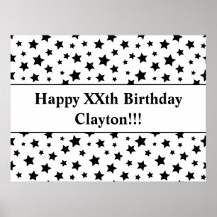 Black Stars with Message Birthday Poster