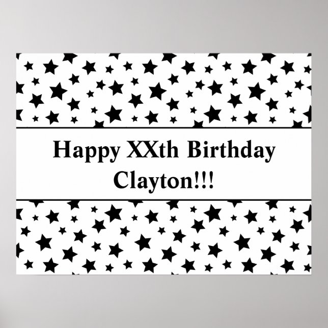 Black Stars with Message Birthday Poster (Frente)