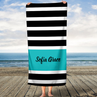 Black Stripes Aqua Nome Personalizado Bath Toalha