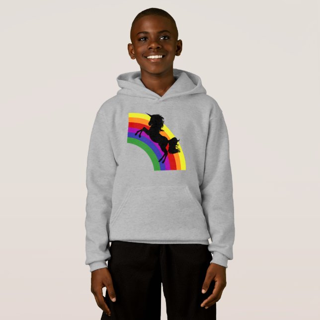 Black Unicorn Silhouette Rainbow Boys Hoodie (Frente Completa)