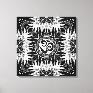 Black White Batik Om Sinal Mandala Nova Canvas de 