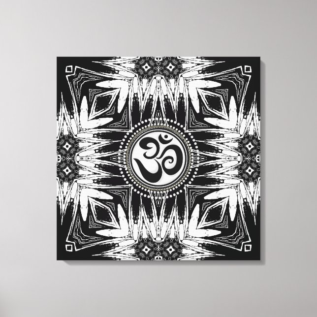 Black White Batik Om Sinal Mandala Nova Canvas de  (Frente)