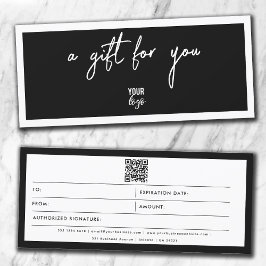 Black White Business Logo QR Code Gift Certificate